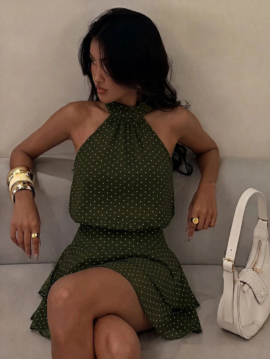 Verena™ | Lace Jacquard Halter Mini Dress
