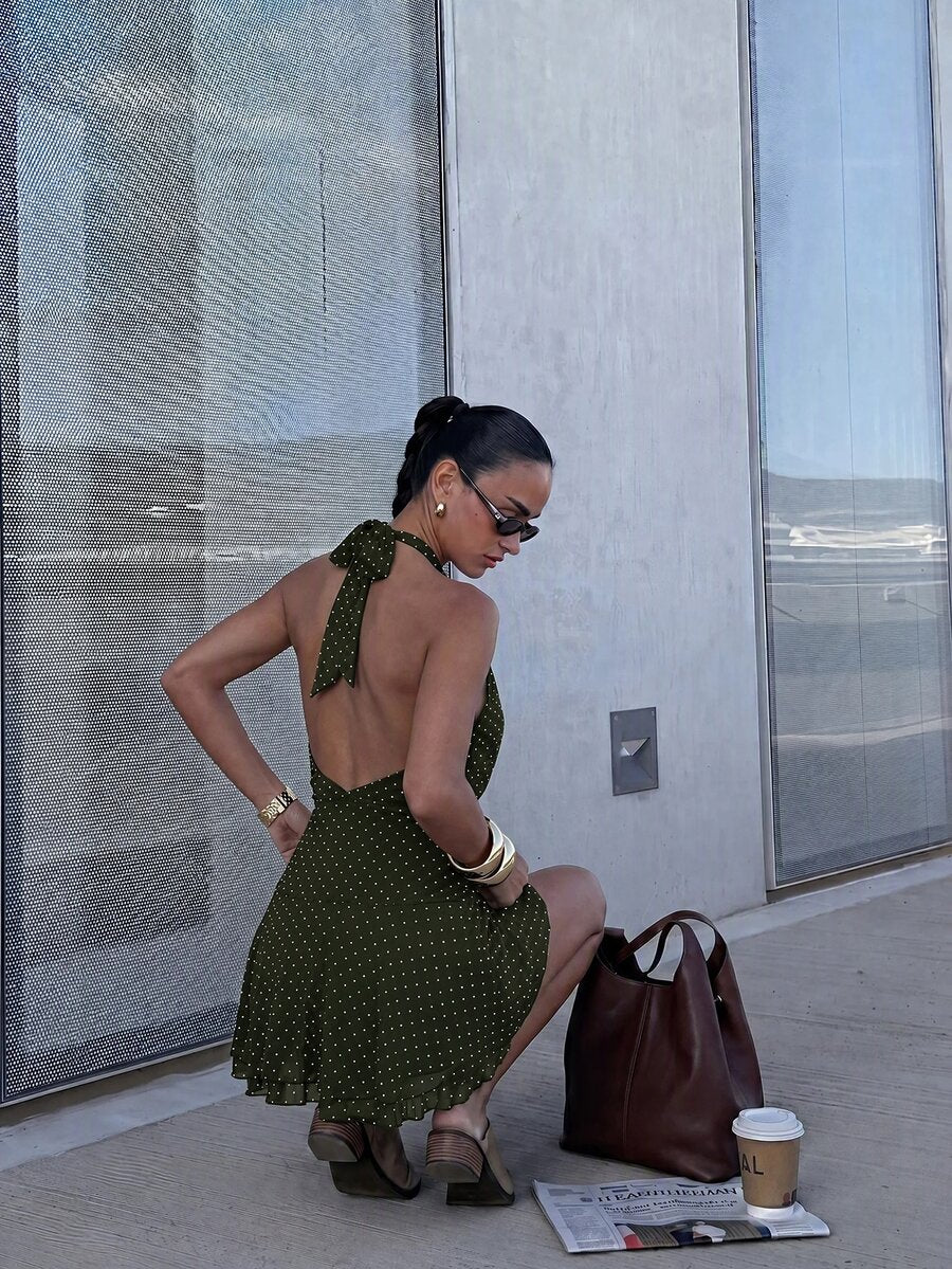 Verena™ | Lace Jacquard Halter Mini Dress