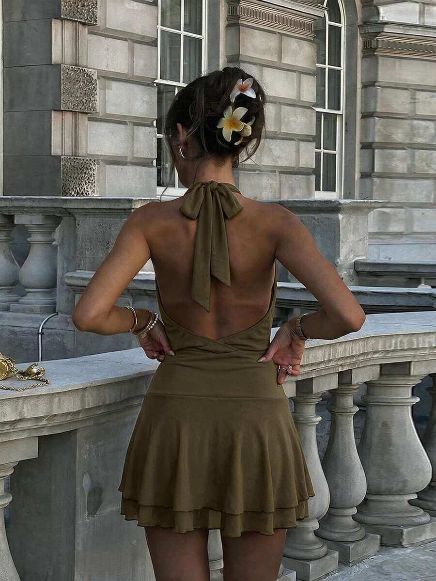 Verena™ | Lace Jacquard Halter Mini Dress