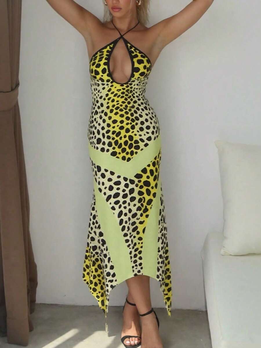 Anwen™ | Leopard Halter Bodycon Mini Dress