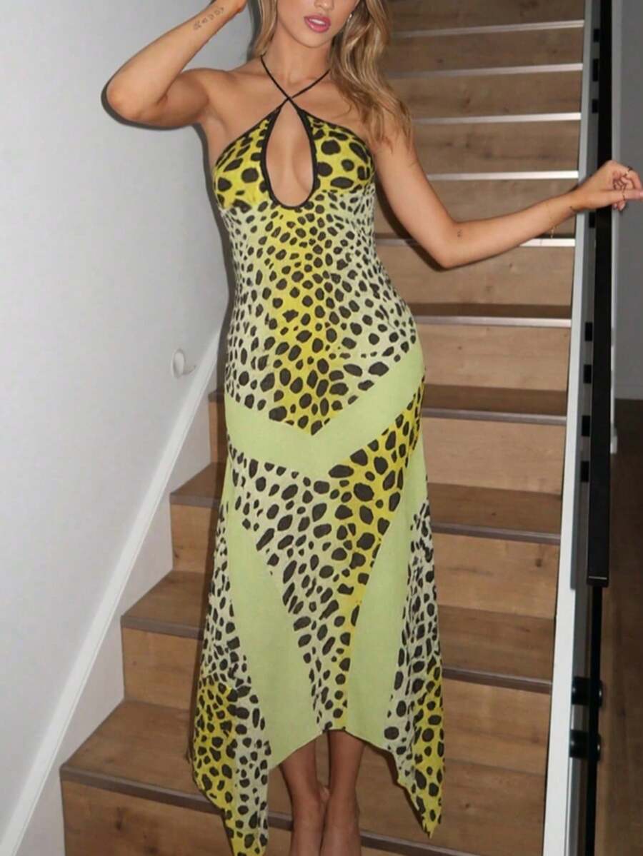 Anwen™ | Leopard Halter Bodycon Mini Dress