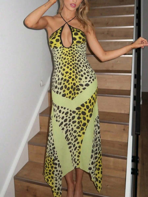 Anwen™ | Leopard Halter Bodycon Mini Dress
