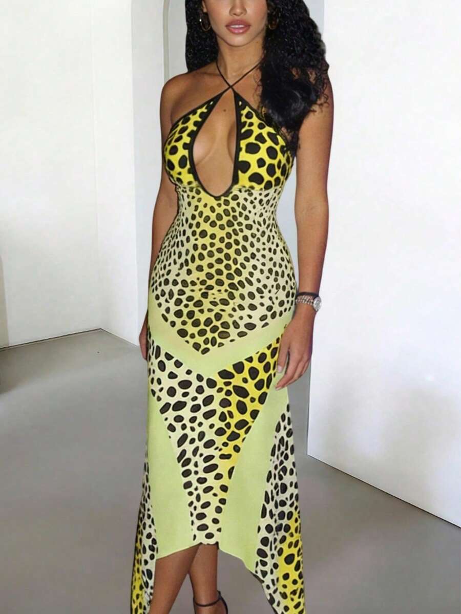 Anwen™ | Leopard Halter Bodycon Mini Dress