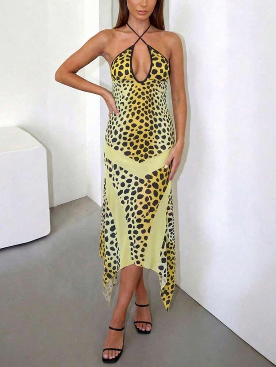 Anwen™ | Leopard Halter Bodycon Mini Dress
