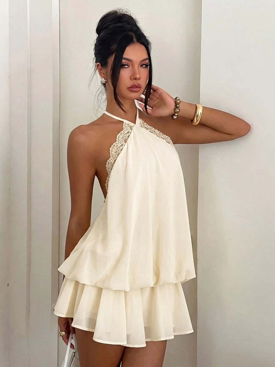 Saoirse™ | Contrast Lace Halter Mini Dress