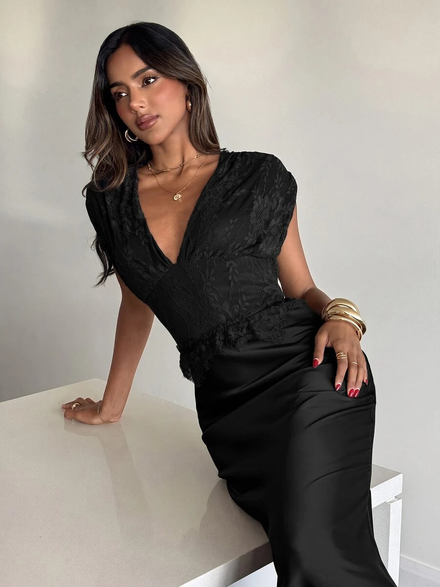 Colette™ | Satin Lace Maxi Dress