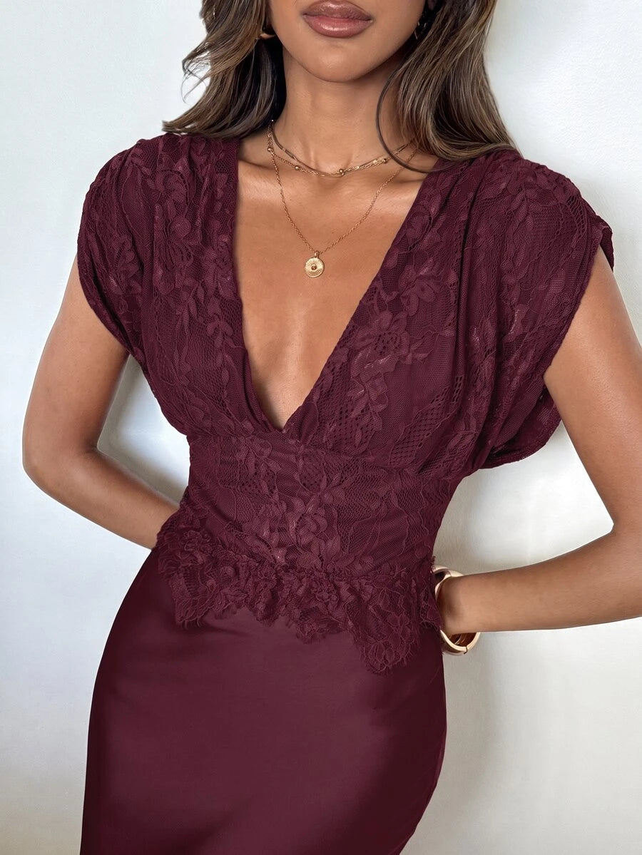 Colette™ | Satin Lace Maxi Dress