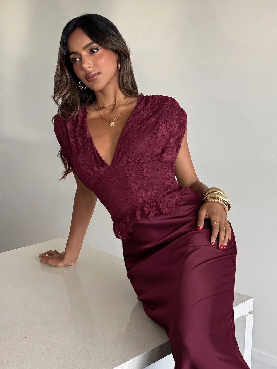Colette™ | Satin Lace Maxi Dress