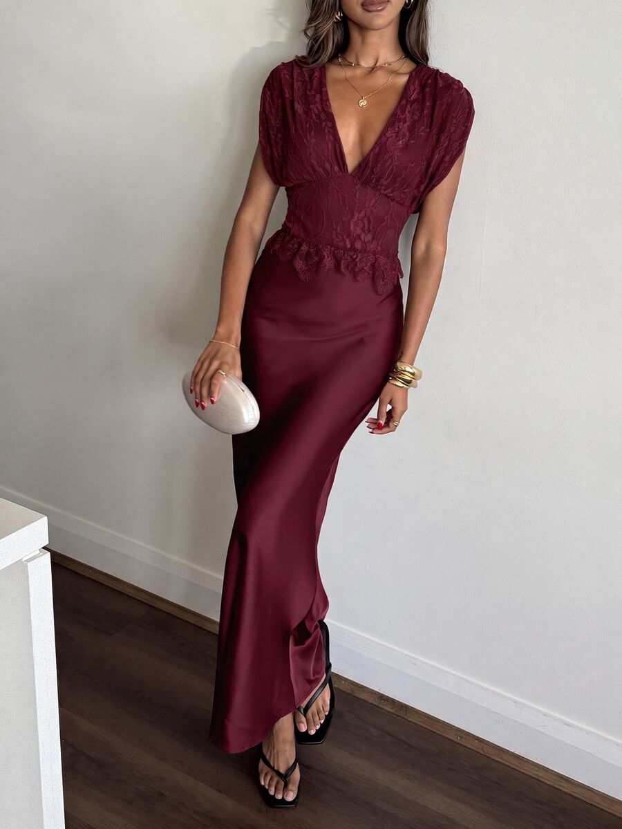 Colette™ | Satin Lace Maxi Dress
