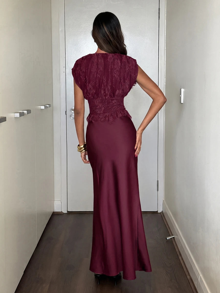 Colette™ | Satin Lace Maxi Dress