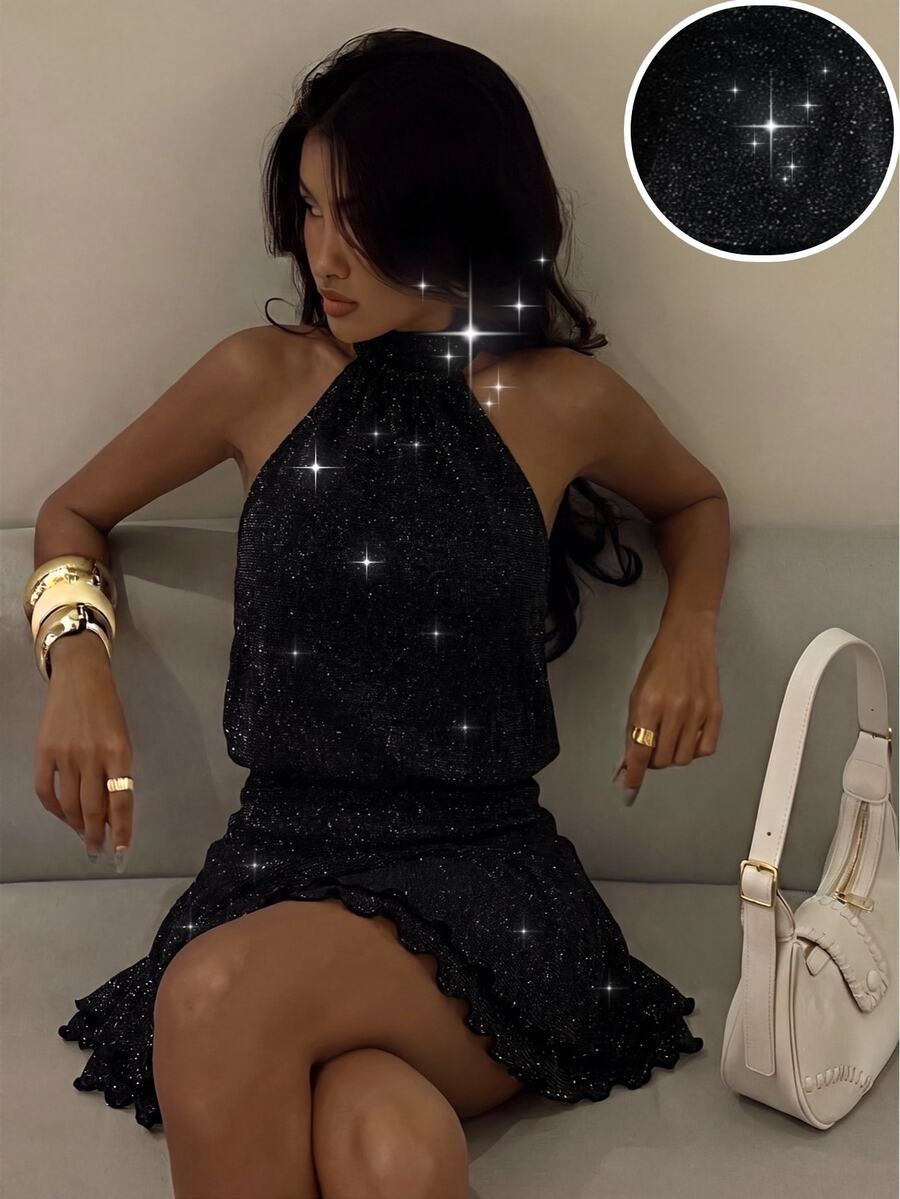 Verena™ | Lace Jacquard Halter Mini Dress