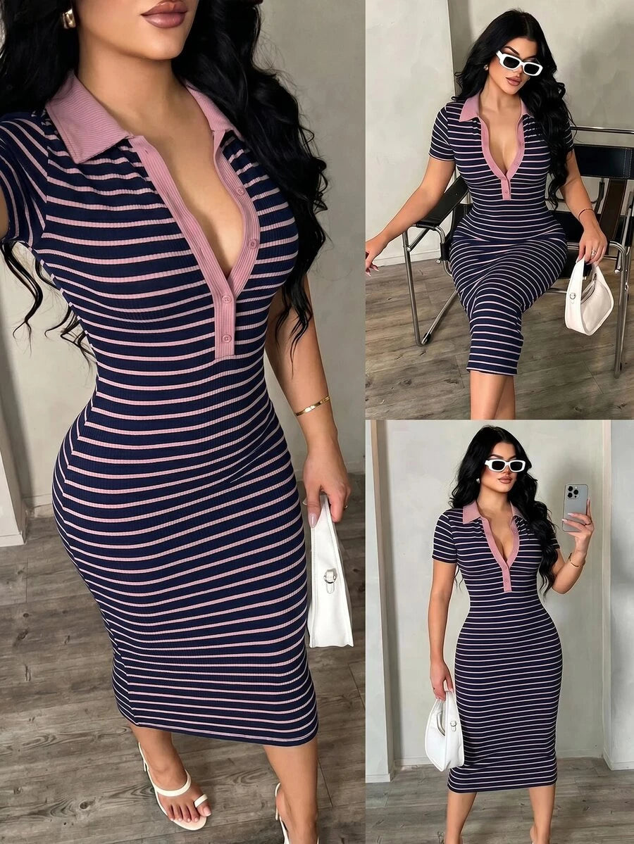 Cosima™ | Striped Polo Midi Dress