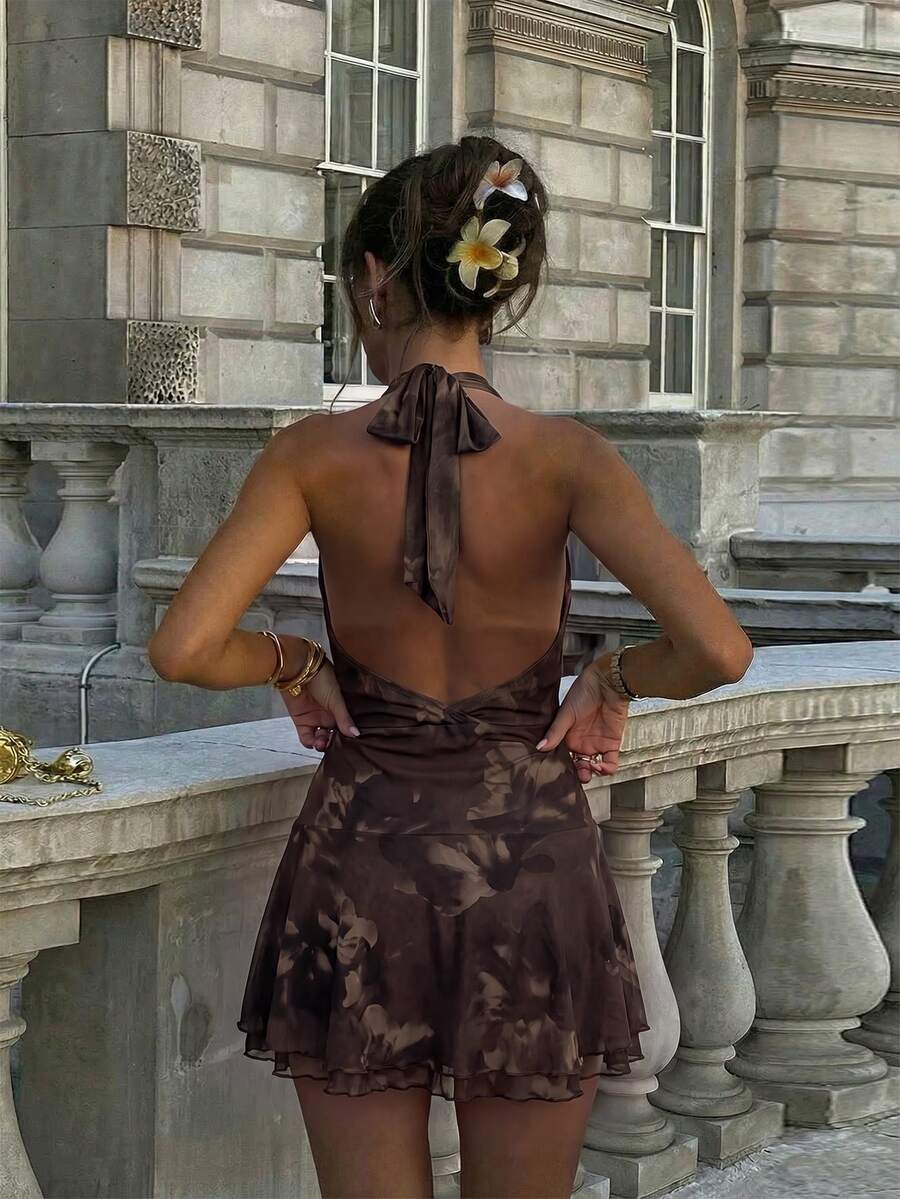 Verena™ | Lace Jacquard Halter Mini Dress