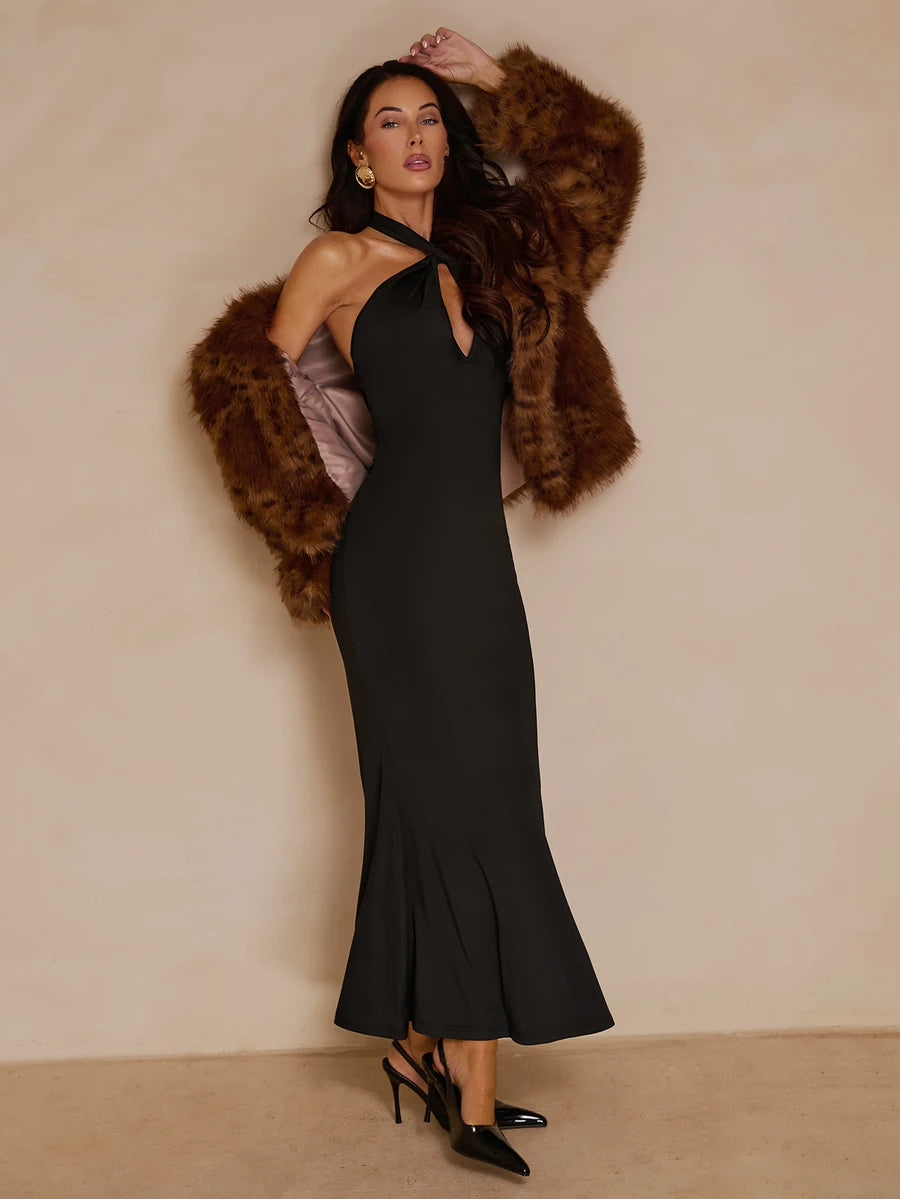 Oriel™ | Twist Halter Mermaid Maxi Dress