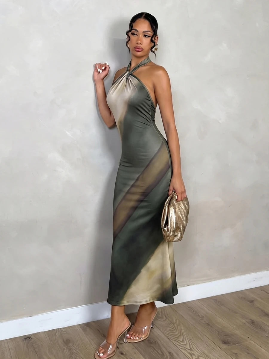 Oriel™ | Twist Halter Mermaid Maxi Dress