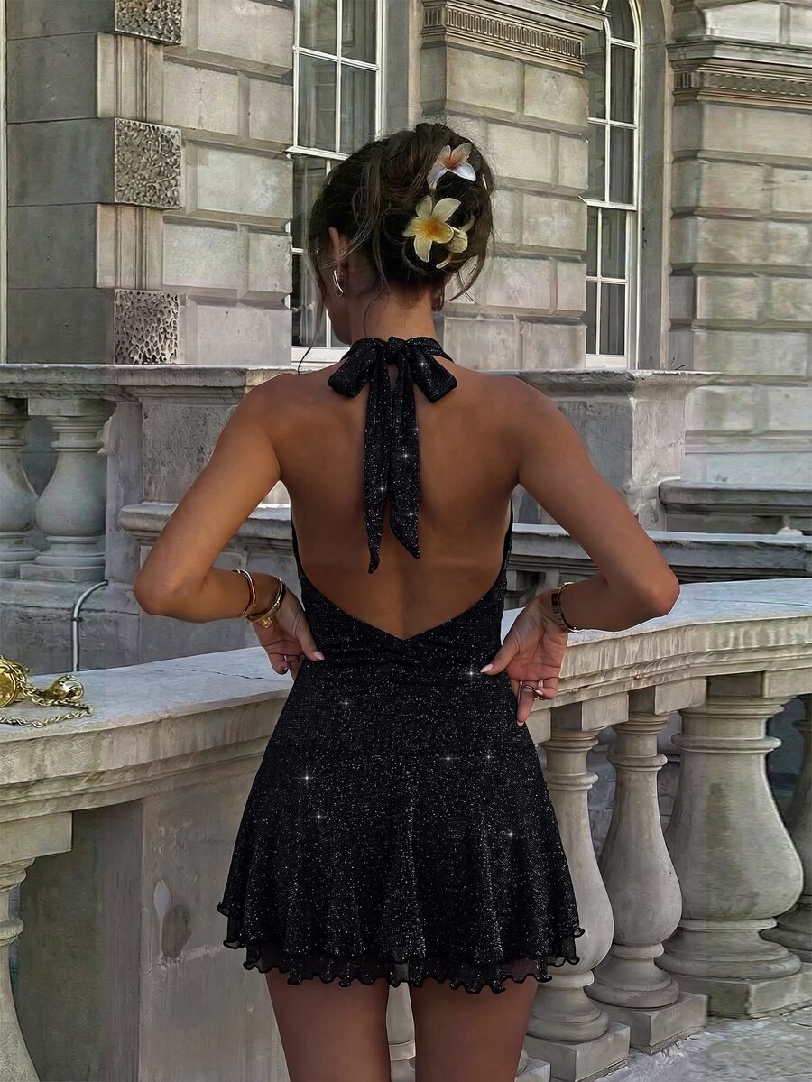 Verena™ | Lace Jacquard Halter Mini Dress