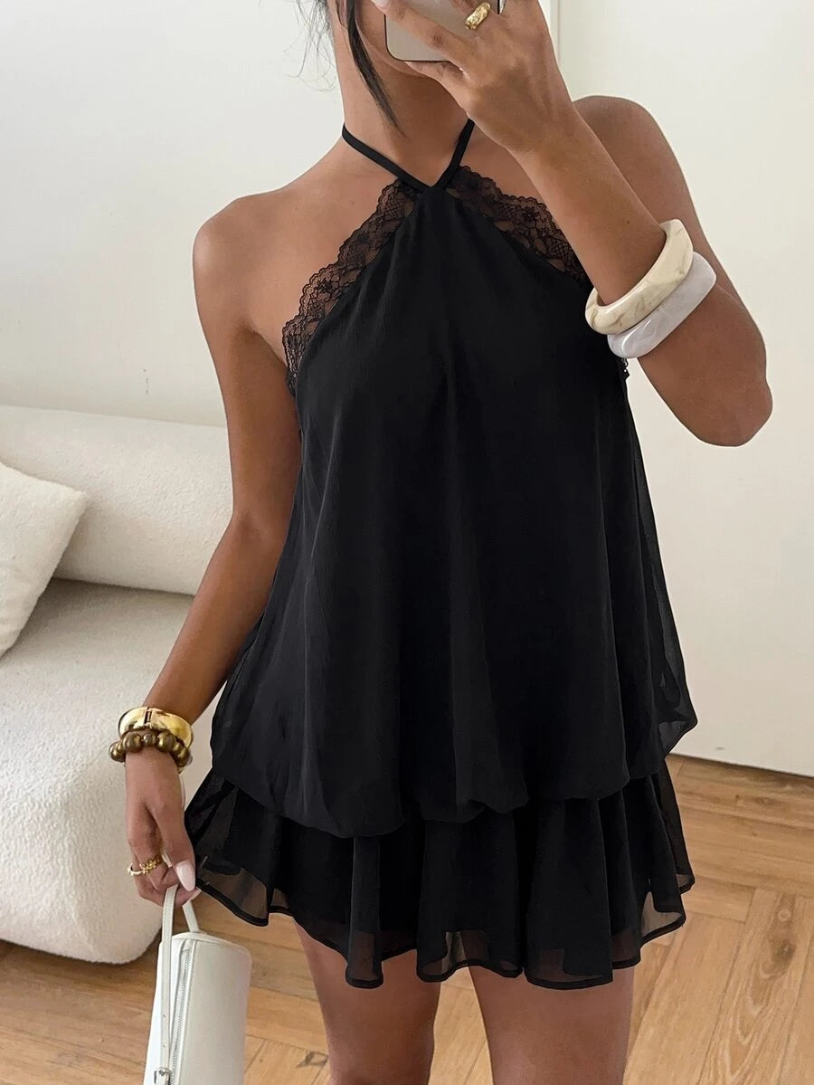 Saoirse™ | Contrast Lace Halter Mini Dress