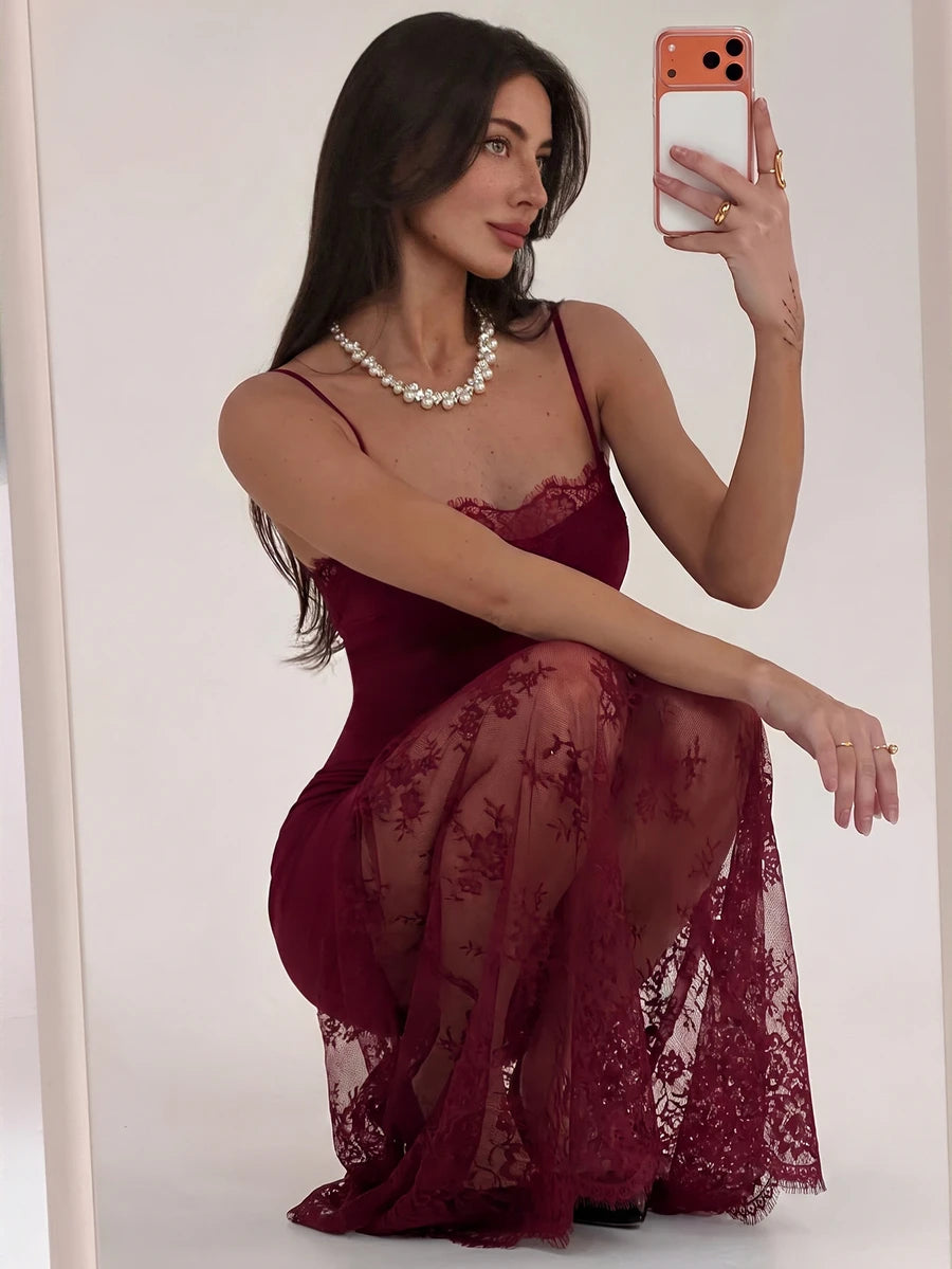 Noelle™ | Lace Trim Maxi Dress