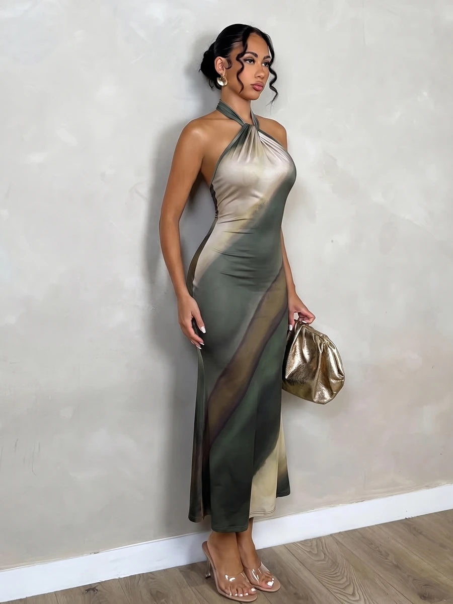 Oriel™ | Twist Halter Mermaid Maxi Dress