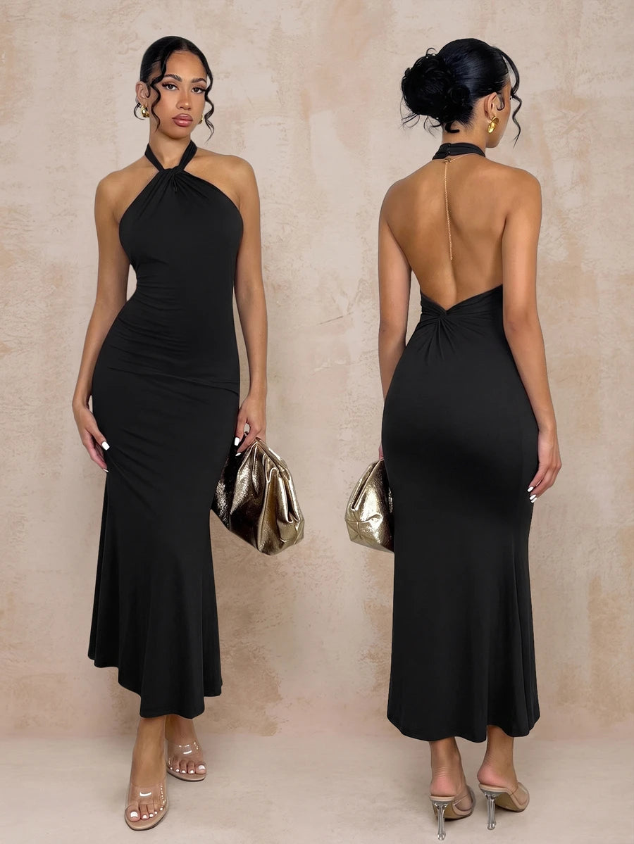 Oriel™ | Twist Halter Mermaid Maxi Dress