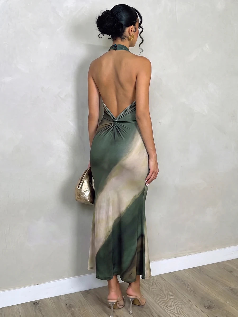 Oriel™ | Twist Halter Mermaid Maxi Dress