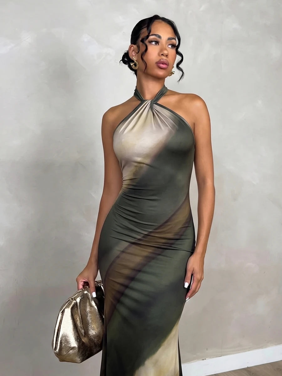 Oriel™ | Twist Halter Mermaid Maxi Dress