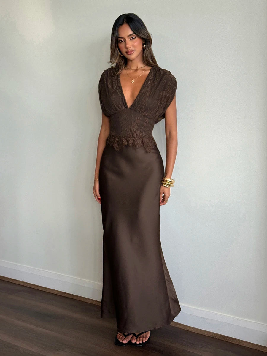 Colette™ | Satin Lace Maxi Dress