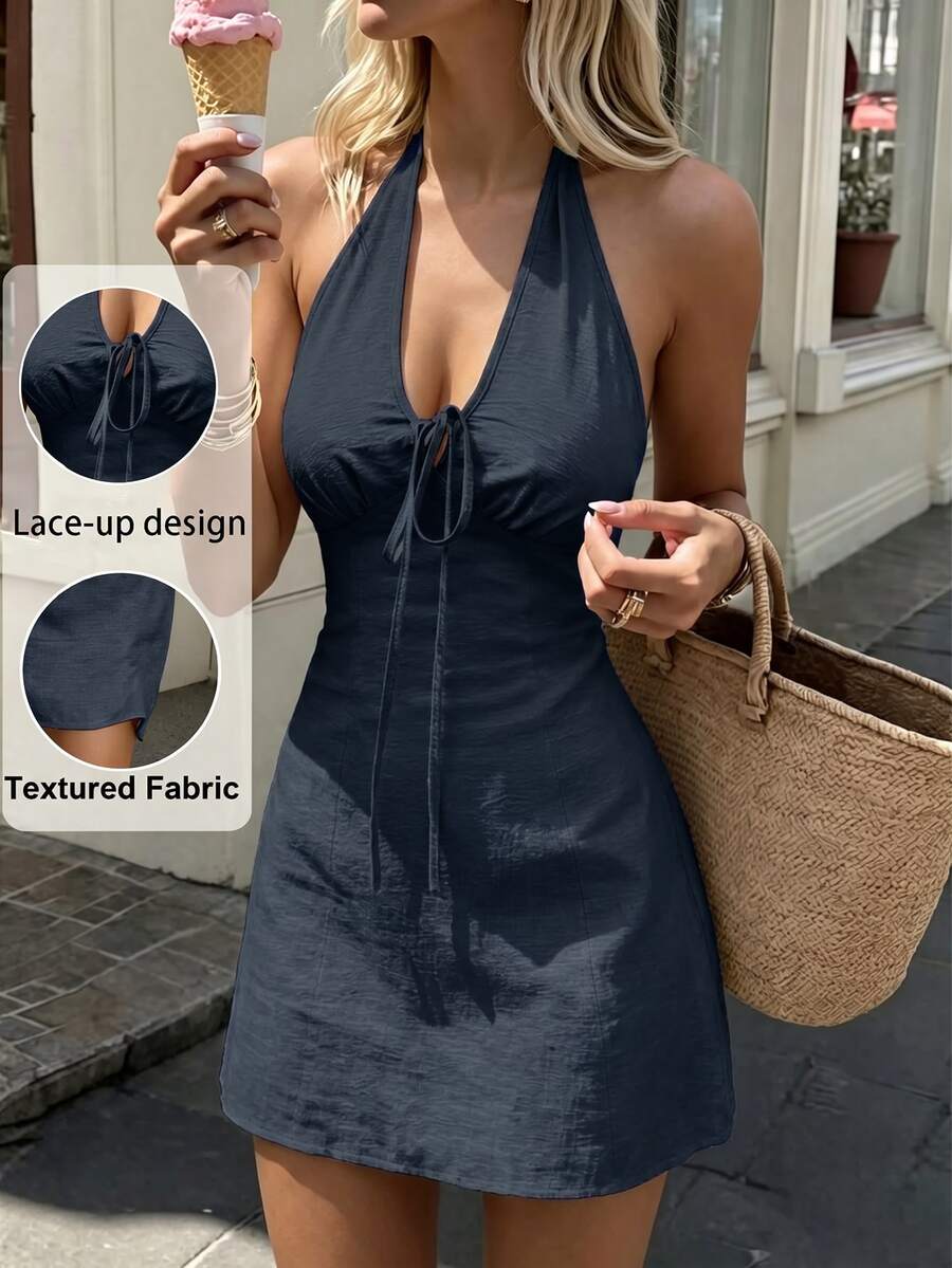 Thea™ | Tie-Up Halter Mini Dress