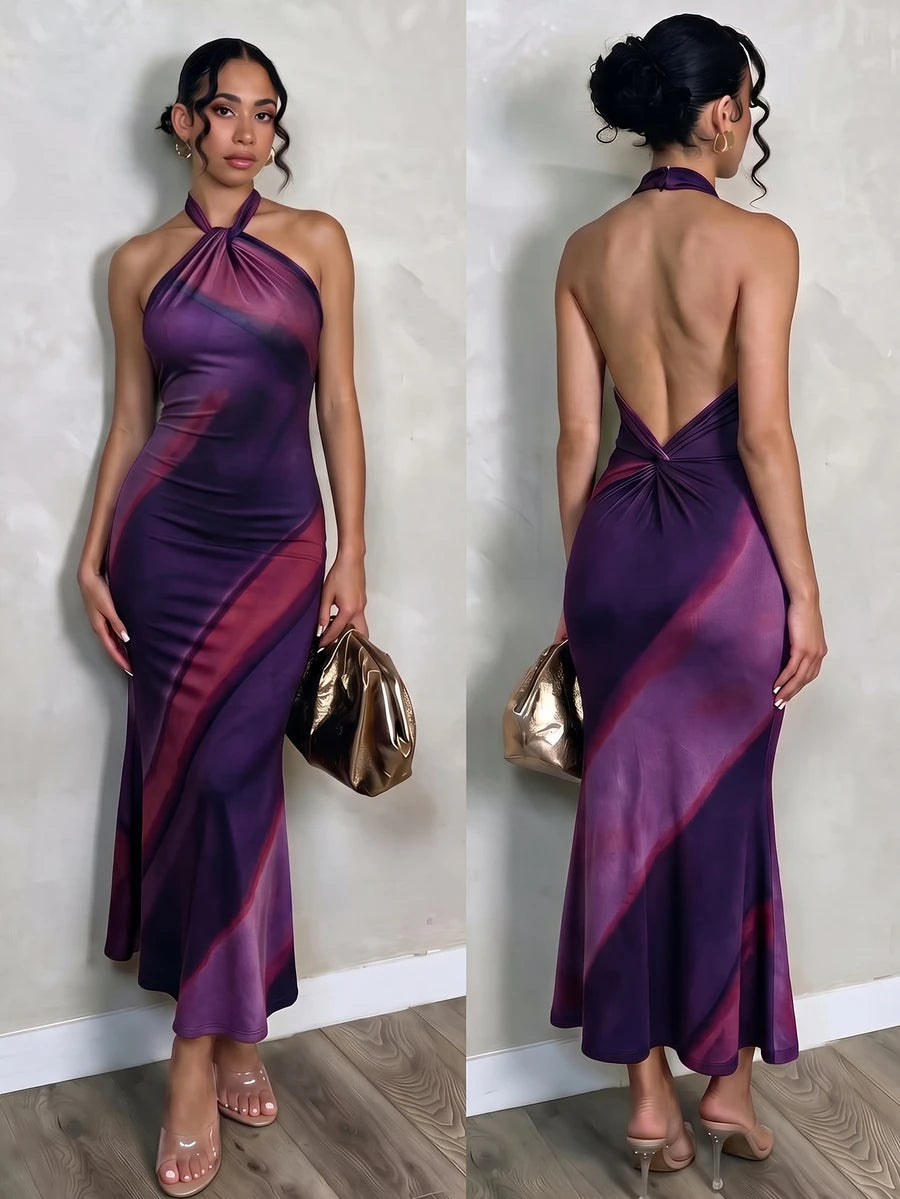Oriel™ | Twist Halter Mermaid Maxi Dress