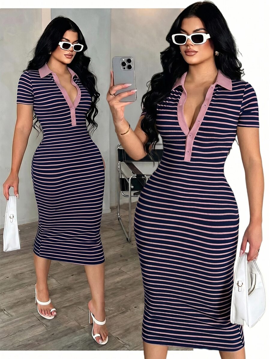 Cosima™ | Striped Polo Midi Dress