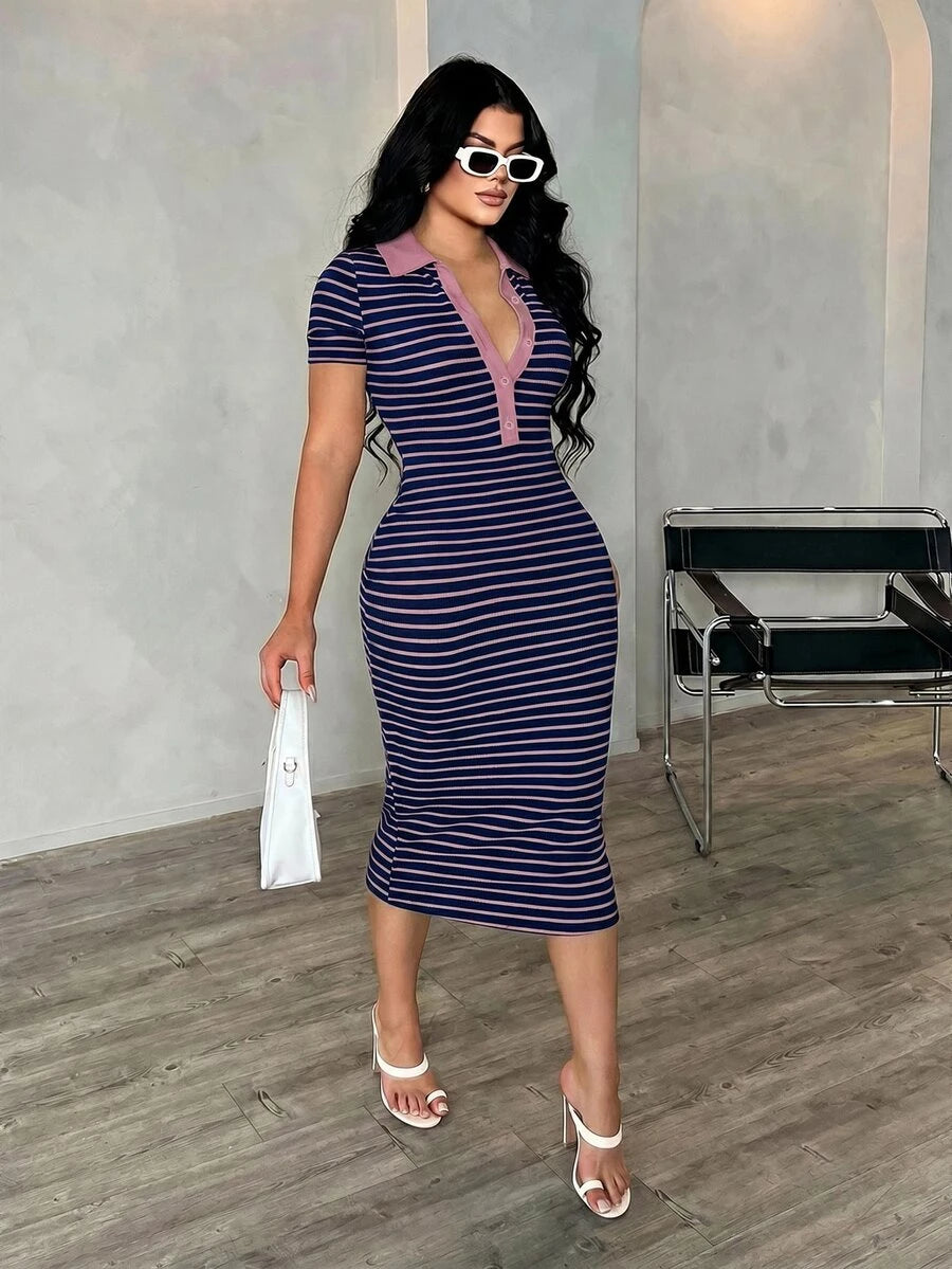 Cosima™ | Striped Polo Midi Dress