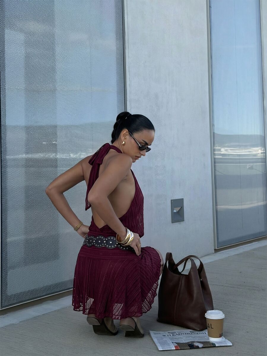Verena™ | Lace Jacquard Halter Mini Dress