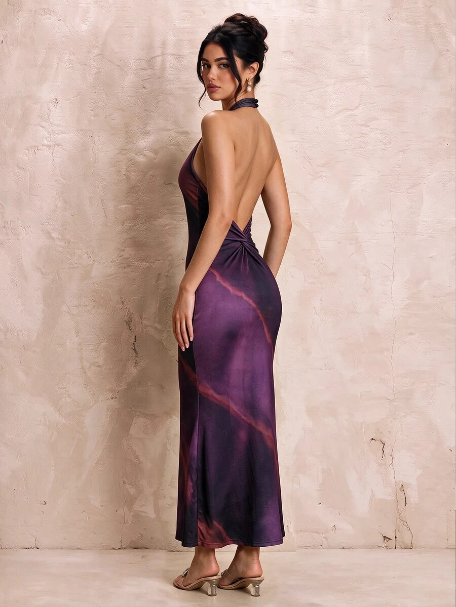Oriel™ | Twist Halter Mermaid Maxi Dress