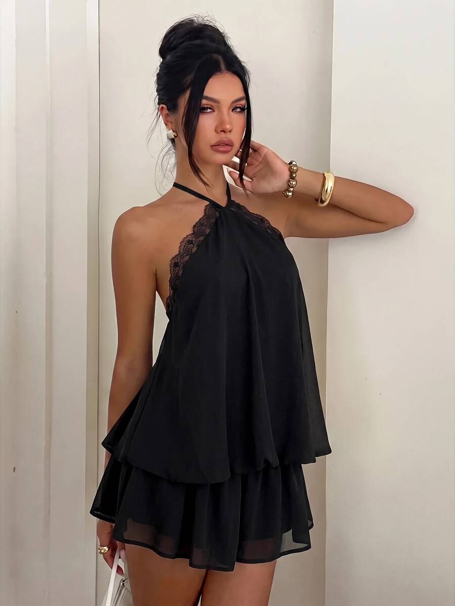 Saoirse™ | Contrast Lace Halter Mini Dress