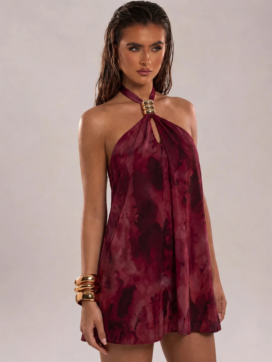 Calista™ | Jacquard Floral Halter Mini Dress