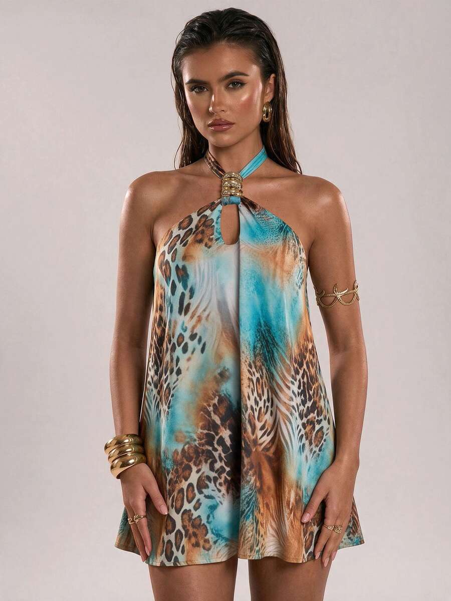 Calista™ | Jacquard Floral Halter Mini Dress
