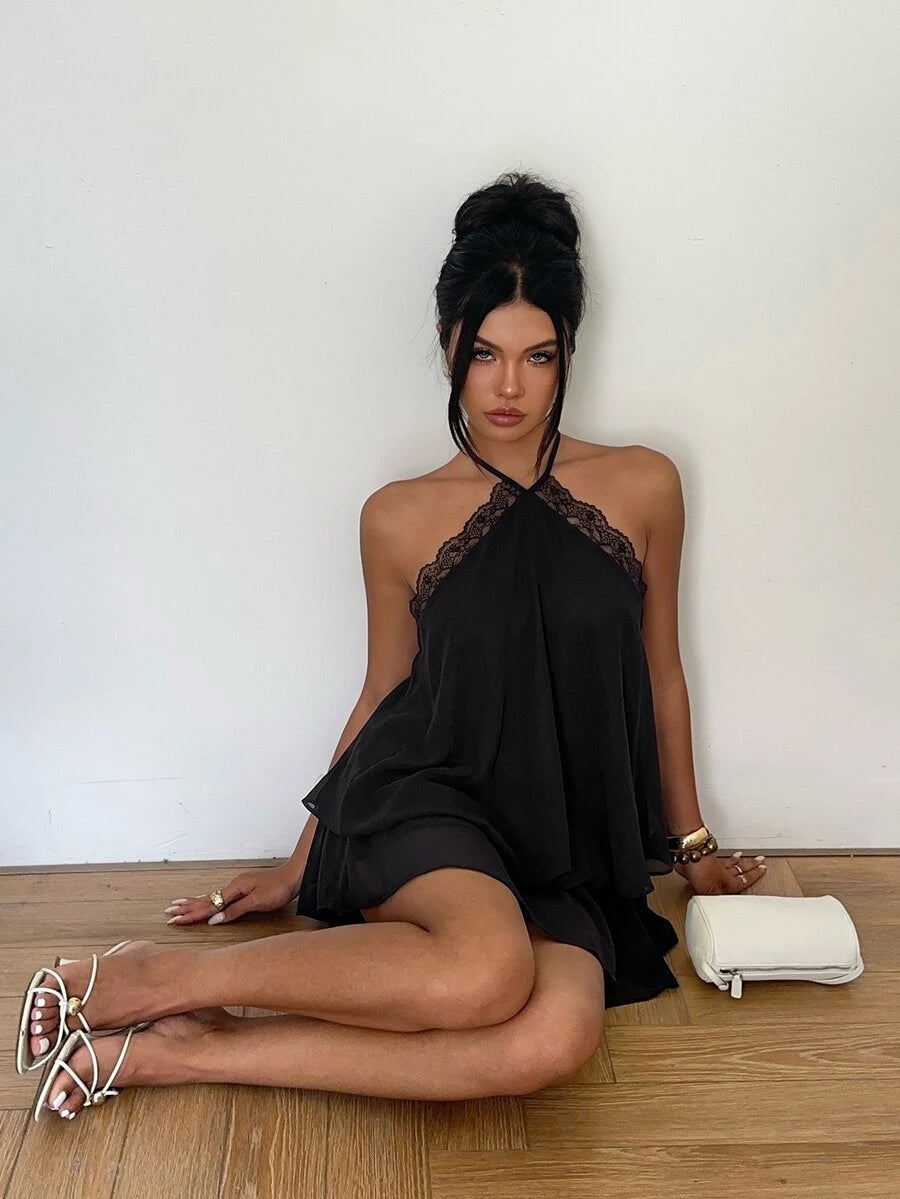 Saoirse™ | Contrast Lace Halter Mini Dress