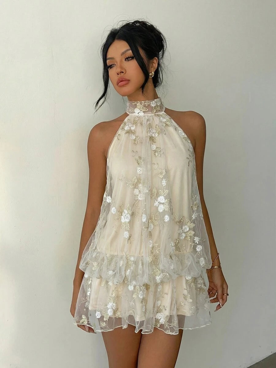 Saoirse™ | Contrast Lace Halter Mini Dress