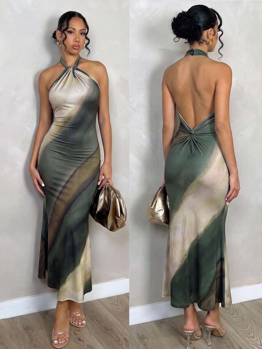 Oriel™ | Twist Halter Mermaid Maxi Dress